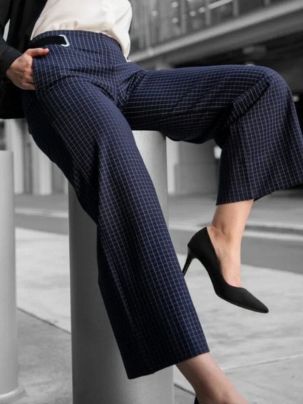 Betabrand Midtown Wide Leg Cropped Belted Dress Pant Yoga Pants Large Long Tall